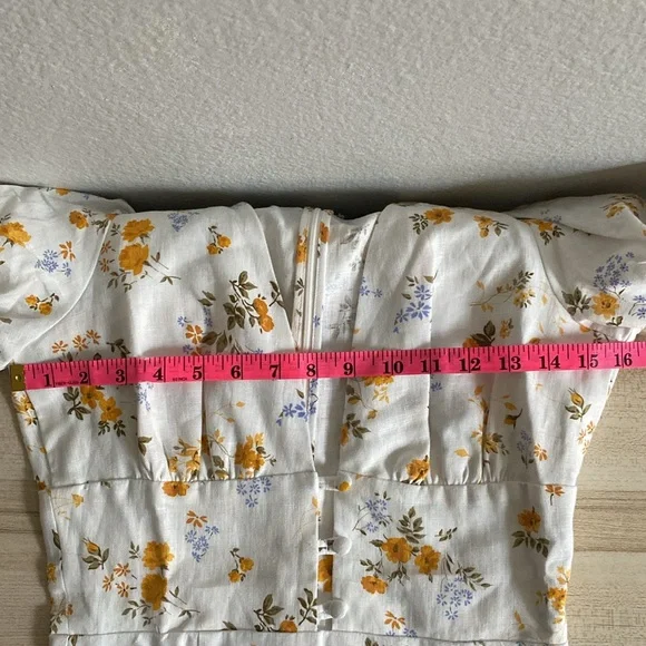 Reformation Maribel Linen Midi Floral Dress Puff Short Sleeves V Neck Tansy 4 - Picture 11 of 14